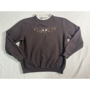 Bon Worth Pullover Sweatshirt Brown Bird Embroidered Women's S Knit Casual